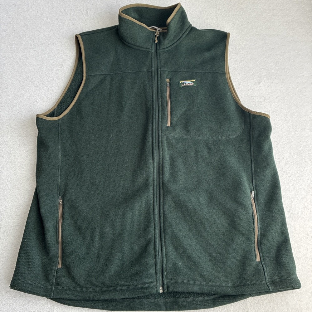 LL Bean Mens Fleece Lined Double Knit Vest Green 2XLT Tall Casual Outdoors